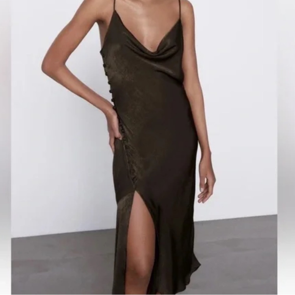ZARA brown satin maxi dress